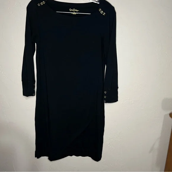 Lilly Pulitzer Sophie Onyx Black UPF 50+‎ Gold Accent Buttons Dress - Picture 7 of 13